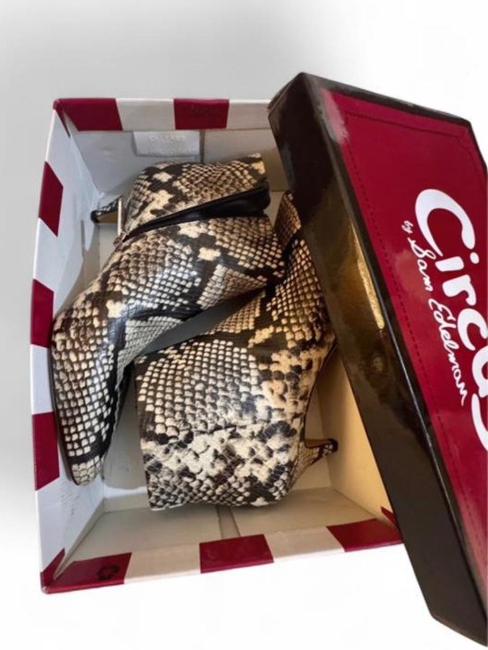 Circus by Sam Edelman Kirby booties, snake-print, kitten heels. Size 7